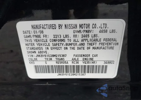 2008 Infiniti G35 Journey z USA, uszkodzony, nr VIN JNKBV61E28M215387